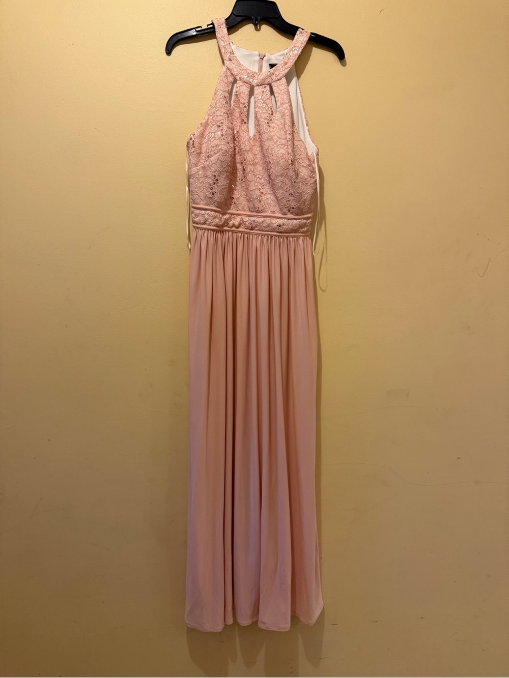 Night Way Collections Blush Lace Halter Maxi Dress